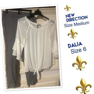 Sheer Top with Navy Dress Casual Pants